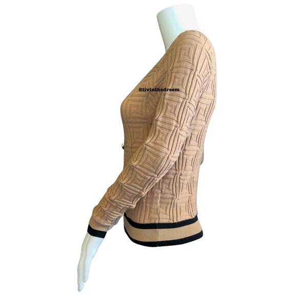 #T76 Elegant Scoop Neck Sweater Trim Long Sleeve Pearl Like Buttons SZ L $59 - Picture 7 of 14